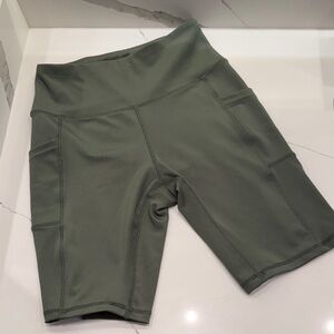 High-Waist Olive Green Active Biker Shorts